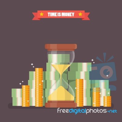 Sandglass With Cash Money In Flat Style Stock Image