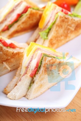 Sandwich With Bacon And Vegetables Stock Photo