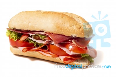 Sandwich With Paio Sausage And Ham Stock Photo