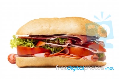 Sandwich With Paio Sausage And Ham Stock Photo