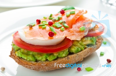 Sandwich With Smoked Salmon Stock Photo