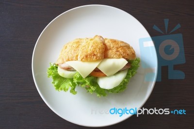 Sandwiches With Ham, Cheese, Tomatoes Stock Photo