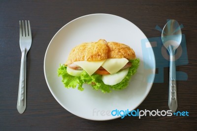 Sandwiches With Ham, Cheese, Tomatoes , Breakfast Stock Photo