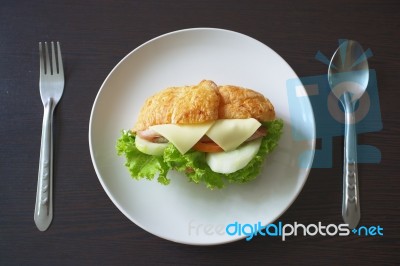 Sandwiches With Ham, Cheese, Tomatoes , Breakfast Stock Photo