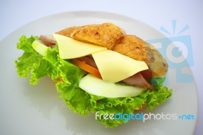 Sandwiches With Ham, Cheese, Tomatoes , Breakfast Stock Photo
