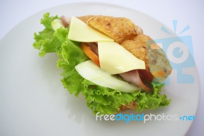 Sandwiches With Ham, Cheese, Tomatoes , Breakfast Stock Photo