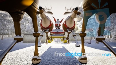 Santa Claus And Deer Stock Photo