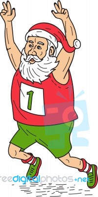 Santa Claus Father Christmas Running Marathon Cartoon Stock Image