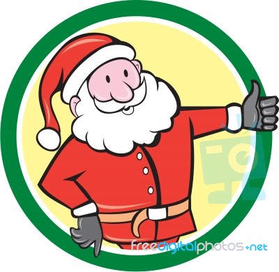 Santa Claus Father Christmas Thumbs Up Circle Cartoon Stock Image