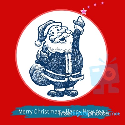 Santa Claus Hand Drawn In Christmas Greeting Card Stock Image