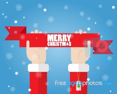 Santa Claus Hand Holding Ribbon Merry Christmas Stock Image