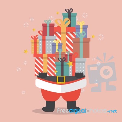 Santa Claus Holding A Pile Of Gift Boxes Stock Image