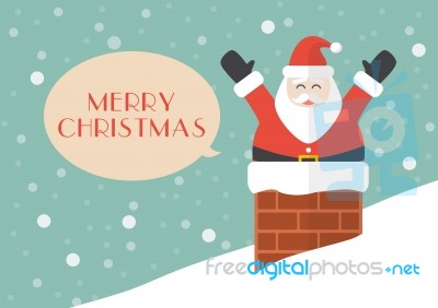 Santa Claus In Chimney With Snow Background Stock Image