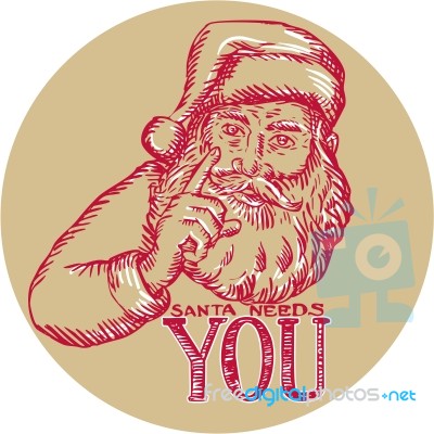 Santa Claus Needs You Pointing Etching Stock Image