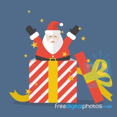 Santa Claus Out Of Big Gift Box Stock Image