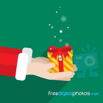 Santa Claus Two Hand Give Gift Merry Christmas Stock Image