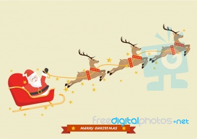 Santa Claus With Reindeer Sleigh Stock Image