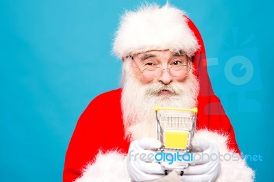 Santa Claus With Shopping Cart Stock Photo