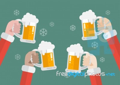 Santa Clinking Beer Glasses Stock Image