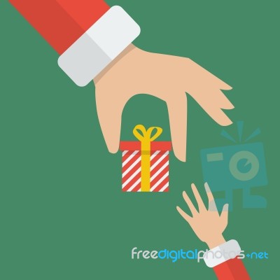 Santa Hand Giving A Gift Box To Kid Stock Image