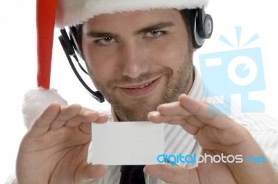 Santa Man Showing His Visiting Card Stock Photo