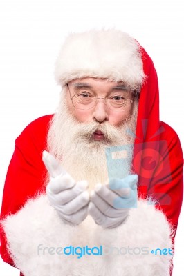 Santa Posing With Open Palms On White Stock Photo