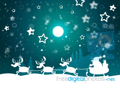 Santa Reindeer Indicates Merry Christmas And Elk Stock Image