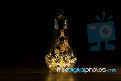 Santa Sign With Christmas Lights In Glass Light Bulb Stock Photo