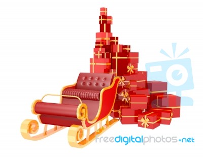 Santa Sleigh And Gifts On White Background Stock Image