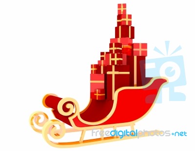 Santa Sleigh And Gifts On White Background Stock Image