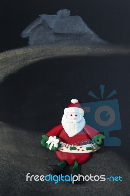 Santa With Gift On The Road  Stock Photo