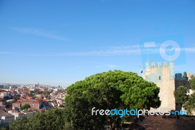 Sao Jorge Castle In Lisbon, Portugal (view To Downtown) Stock Photo