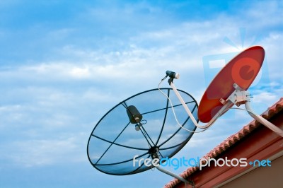 Satellite Dish On The Roof Stock Photo