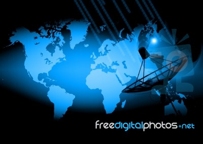 Satellite Dish On World Background Stock Photo