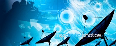 Satellite Dish Transmission Data Stock Photo