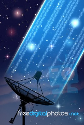 Satellite Dish Under Night Sky Stock Photo