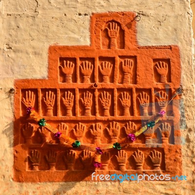 Sati Handprints In Mehrangarh Fort, Jaipur, Rajasthan Stock Photo