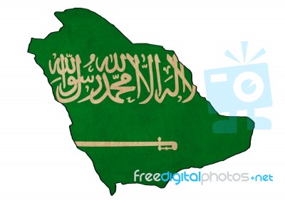 Saudi Arabia Map On  Flag Drawing ,grunge And Retro Flag Series Stock Image