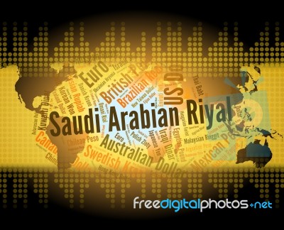 Saudi Arabian Riyal Means Foreign Currency And Banknote Stock Image