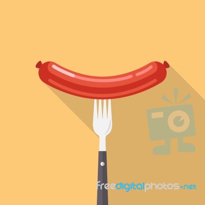 Sausage On A Fork Stock Image