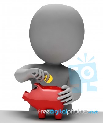 Save Character Indicates Piggy Bank And Saver 3d Rendering Stock Image