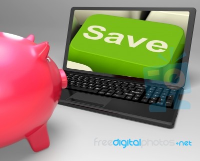Save Key On Laptop Showing Price Reductions Stock Image