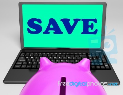 Save Laptop Means Online Savings And Promos Stock Image