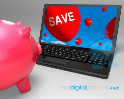 Save Laptop Shows Promos And Discounts On Internet Stock Image