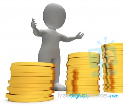 Savings Character Shows Man Finances And Cash 3d Rendering Stock Image