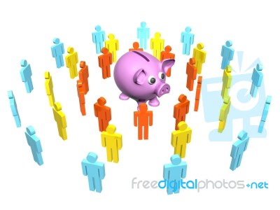 Savings Characters Indicates Piggy Bank Stock Image