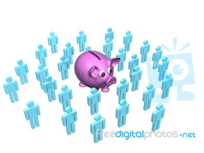 Savings Characters Indicates Piggy Bank Stock Image