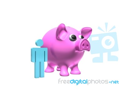 Savings Characters Indicates Piggy Bank Stock Image