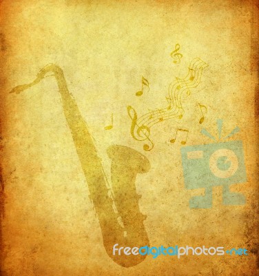 Saxophone On Old Paper Stock Image