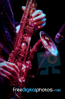 Saxophone Player In Live Perfomance Stock Photo